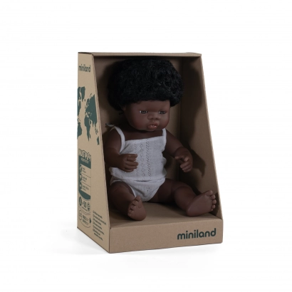 Lalka Miniland dziewczynka Afrykanka w pudełku na prezent